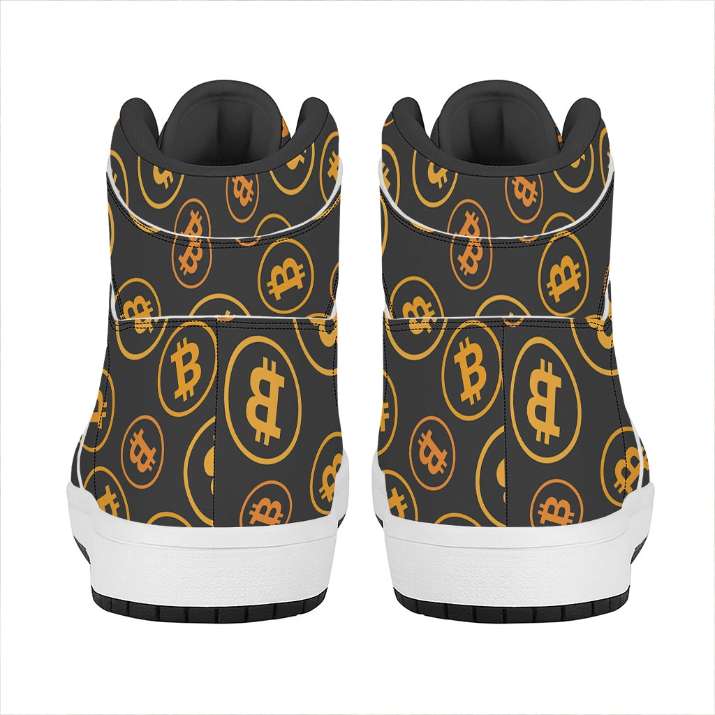 Bitcoin Cryptocurrency Pattern Print High Top Leather Sneakers