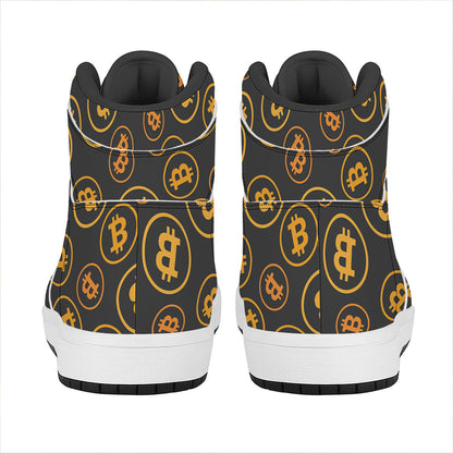 Bitcoin Cryptocurrency Pattern Print High Top Leather Sneakers