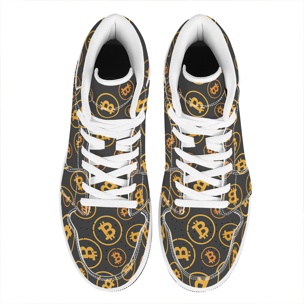 Bitcoin Cryptocurrency Pattern Print High Top Leather Sneakers