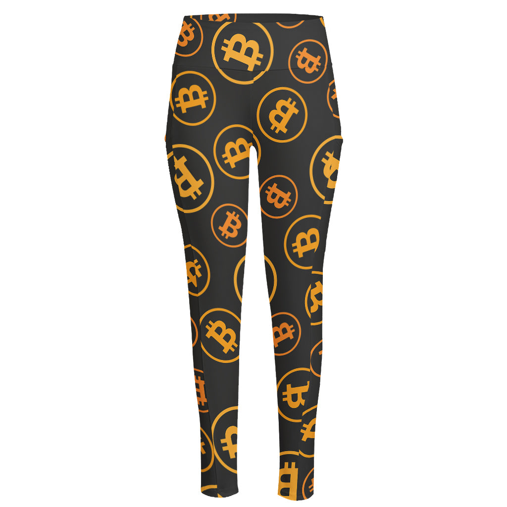 Bitcoin Cryptocurrency Pattern Print High-Waisted Pocket Leggings