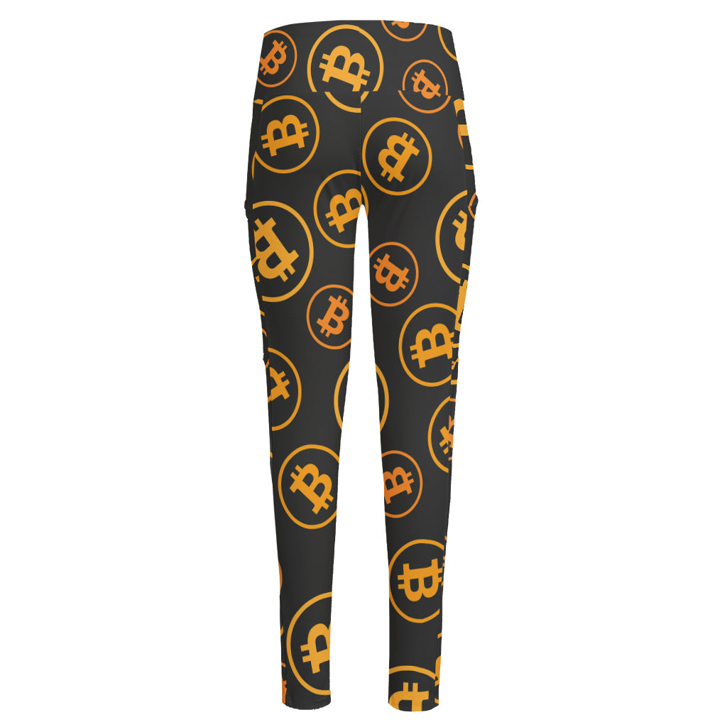 Bitcoin Cryptocurrency Pattern Print High-Waisted Pocket Leggings