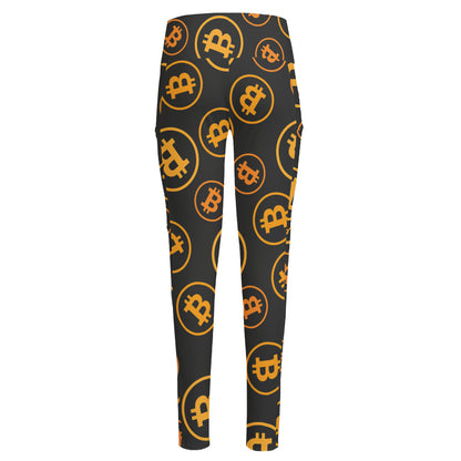 Bitcoin Cryptocurrency Pattern Print High-Waisted Pocket Leggings
