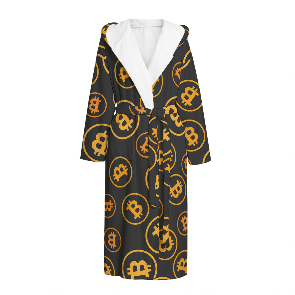 Bitcoin Cryptocurrency Pattern Print Hooded Bathrobe