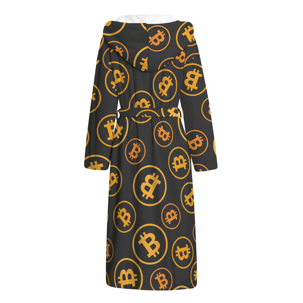 Bitcoin Cryptocurrency Pattern Print Hooded Bathrobe