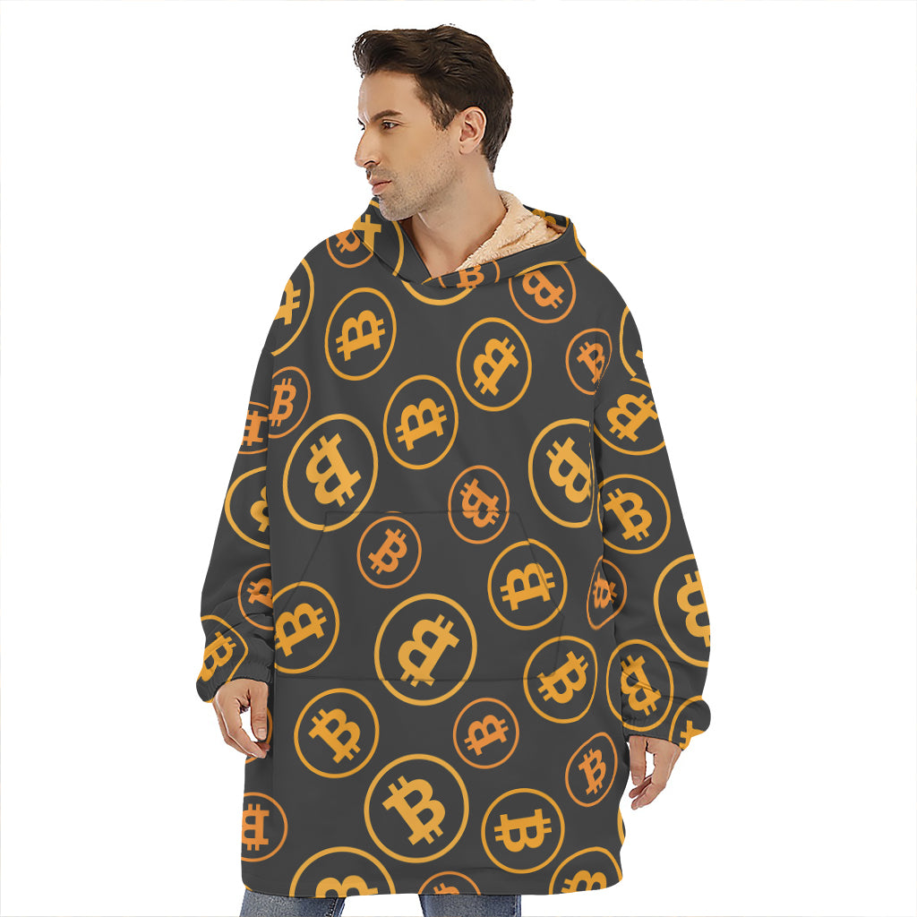 Bitcoin Cryptocurrency Pattern Print Hoodie Blanket