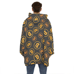 Bitcoin Cryptocurrency Pattern Print Hoodie Blanket