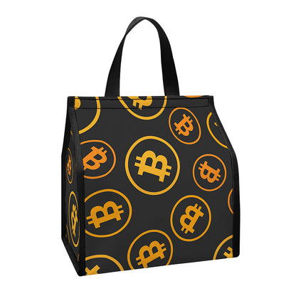 Bitcoin Cryptocurrency Pattern Print Insulated Lunch Tote