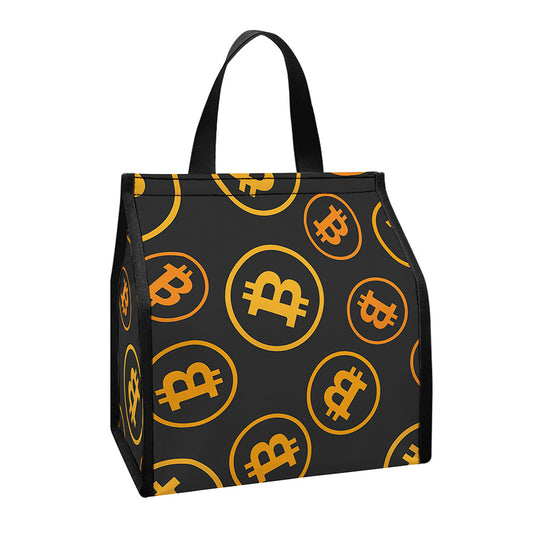 Bitcoin Cryptocurrency Pattern Print Insulated Lunch Tote