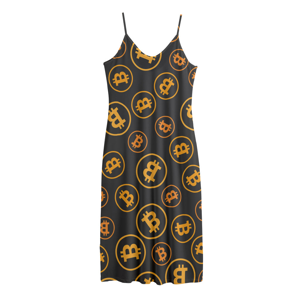 Bitcoin Cryptocurrency Pattern Print Jersey Midi Cami Dress