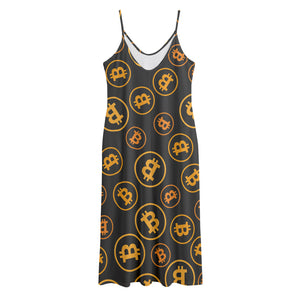 Bitcoin Cryptocurrency Pattern Print Jersey Midi Cami Dress