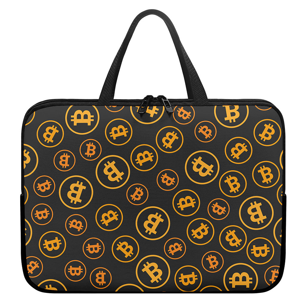 Bitcoin Cryptocurrency Pattern Print Laptop Sleeve With Handle