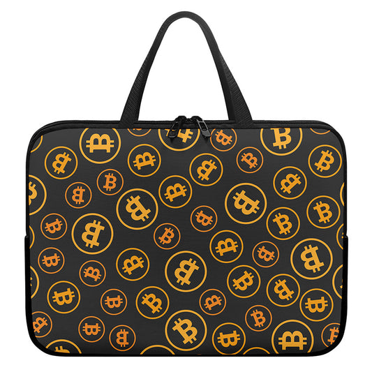 Bitcoin Cryptocurrency Pattern Print Laptop Sleeve With Handle