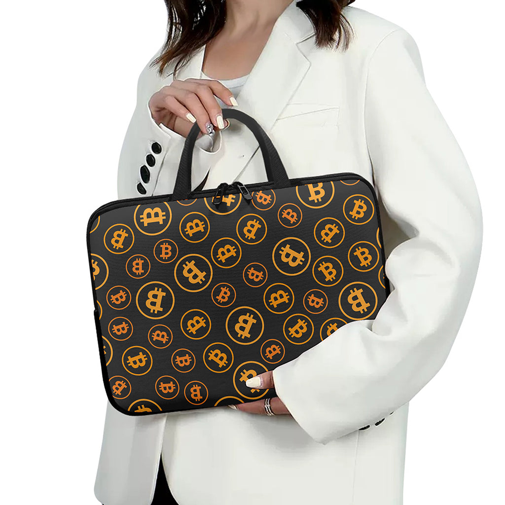 Bitcoin Cryptocurrency Pattern Print Laptop Sleeve With Handle