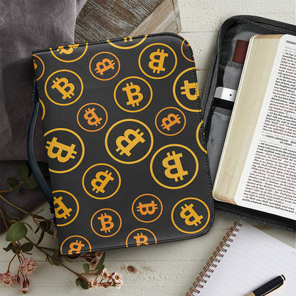 Bitcoin Cryptocurrency Pattern Print Leather Bible Cover