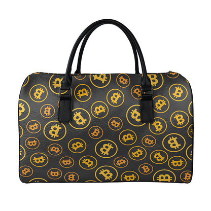 Bitcoin Cryptocurrency Pattern Print Leather Duffle Bag