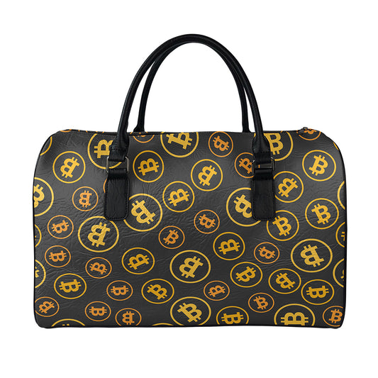 Bitcoin Cryptocurrency Pattern Print Leather Duffle Bag