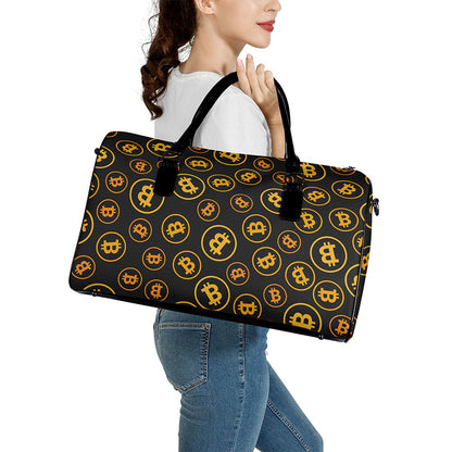 Bitcoin Cryptocurrency Pattern Print Leather Duffle Bag
