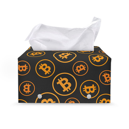 Bitcoin Cryptocurrency Pattern Print Leather Tissue Box Cover
