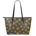 Bitcoin Cryptocurrency Pattern Print Leather Tote Bag With Zipper