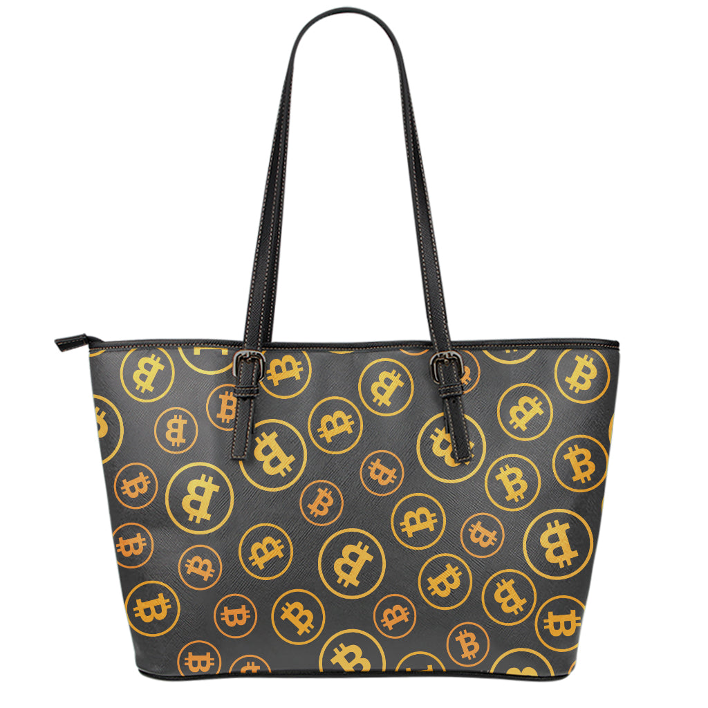 Bitcoin Cryptocurrency Pattern Print Leather Tote Bag