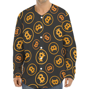 Bitcoin Cryptocurrency Pattern Print Long Sleeve Baseball Jersey