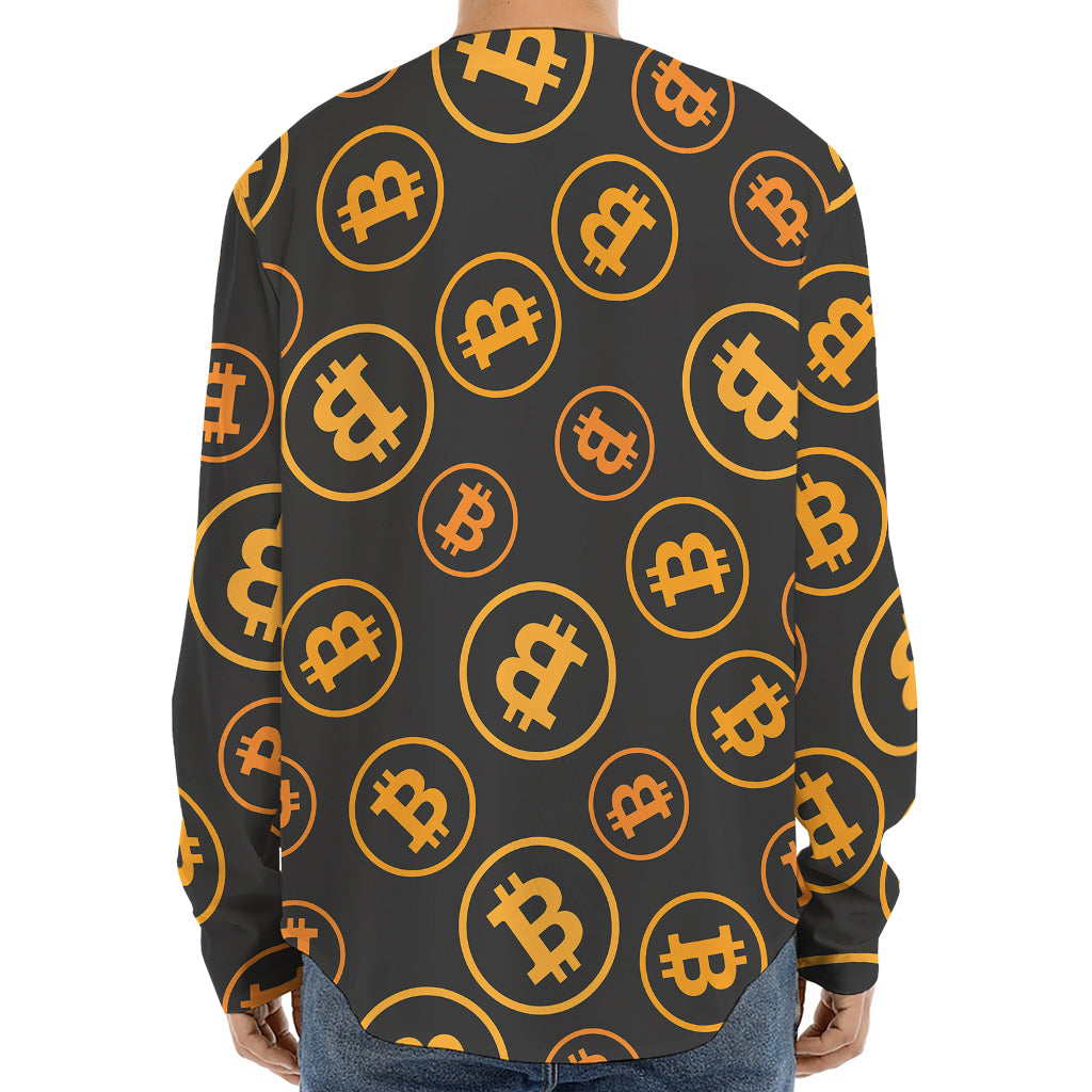 Bitcoin Cryptocurrency Pattern Print Long Sleeve Baseball Jersey