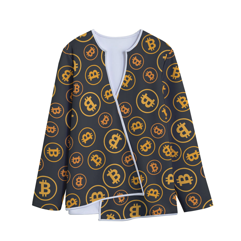 Bitcoin Cryptocurrency Pattern Print Long Sleeve Short Coat