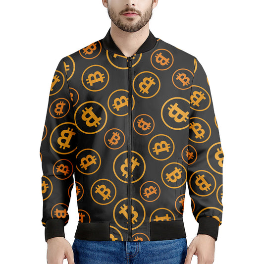 Bitcoin Cryptocurrency Pattern Print Men's Bomber Jacket