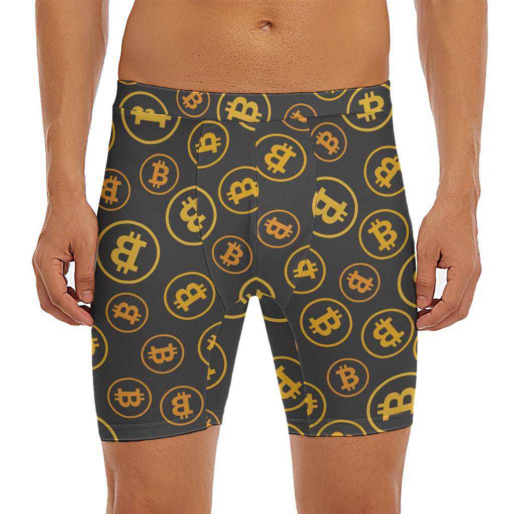 Bitcoin Cryptocurrency Pattern Print Men's Long Boxer Briefs