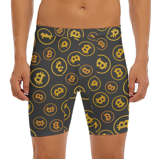 Bitcoin Cryptocurrency Pattern Print Men's Long Boxer Briefs