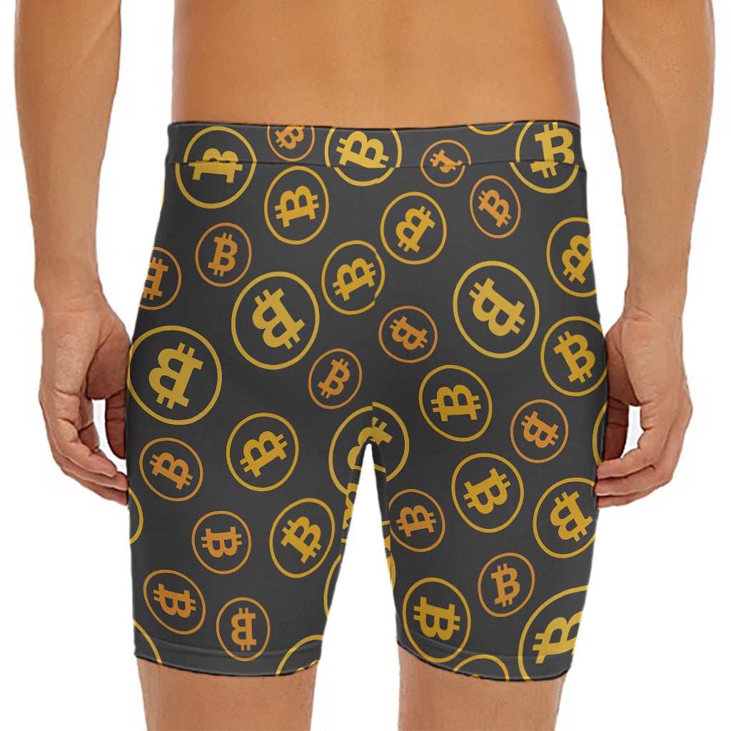 Bitcoin Cryptocurrency Pattern Print Men's Long Boxer Briefs