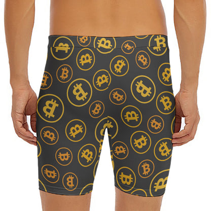 Bitcoin Cryptocurrency Pattern Print Men's Long Boxer Briefs