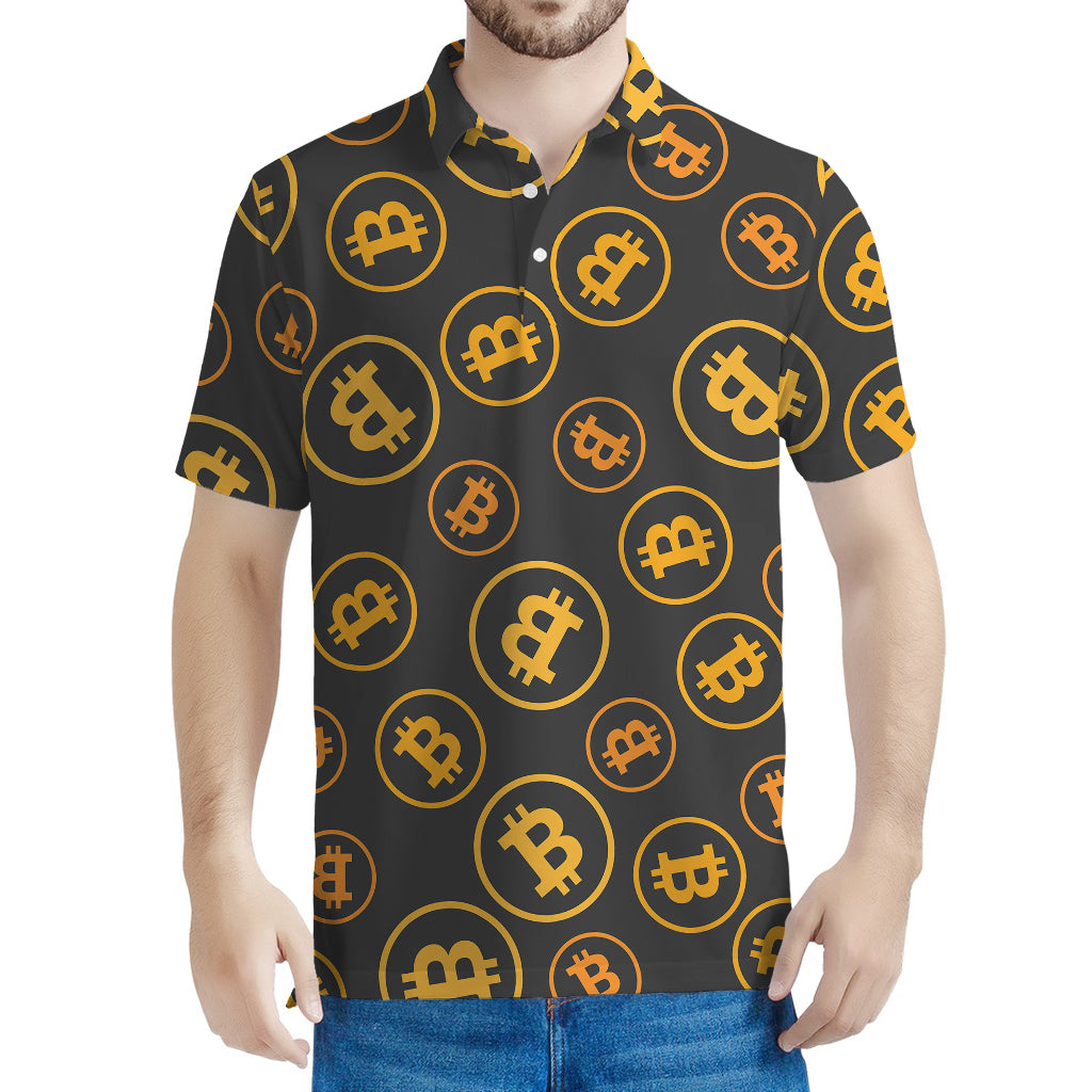 Bitcoin Cryptocurrency Pattern Print Men's Polo Shirt