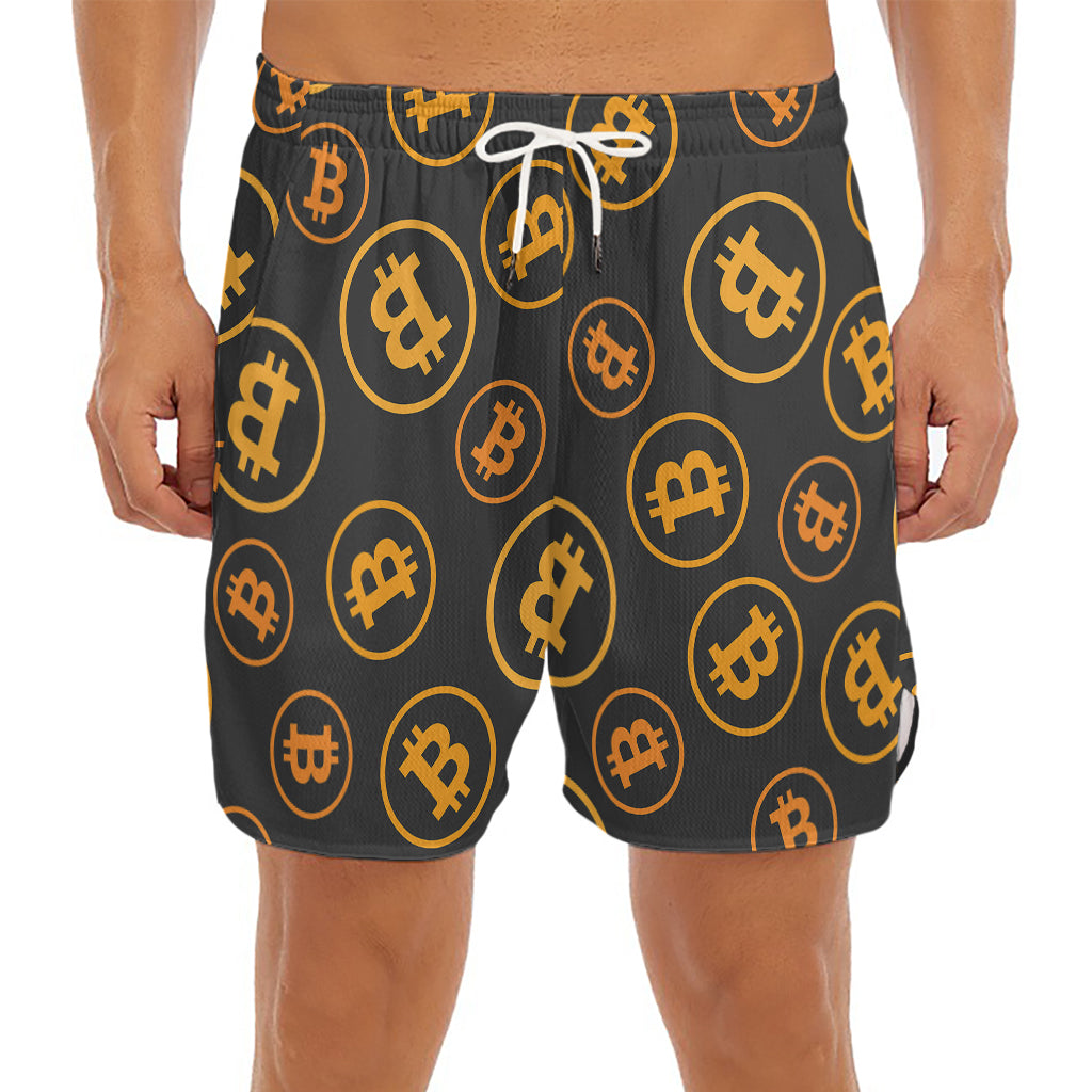 Bitcoin Cryptocurrency Pattern Print Men's Split Running Shorts