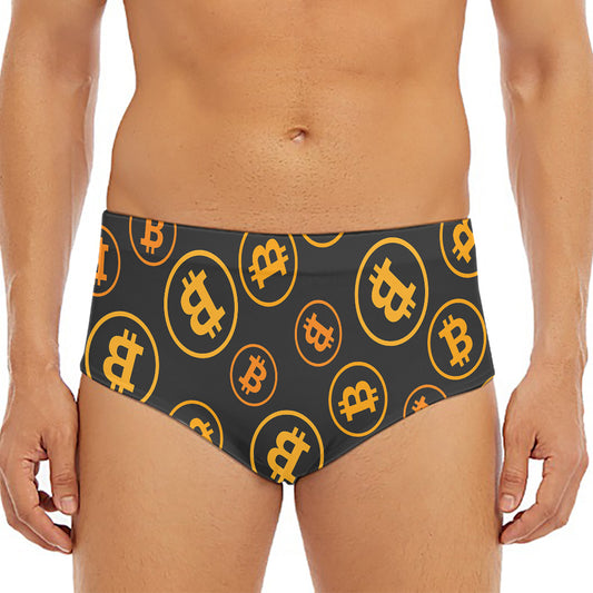 Bitcoin Cryptocurrency Pattern Print Men's Triangle Swim Briefs