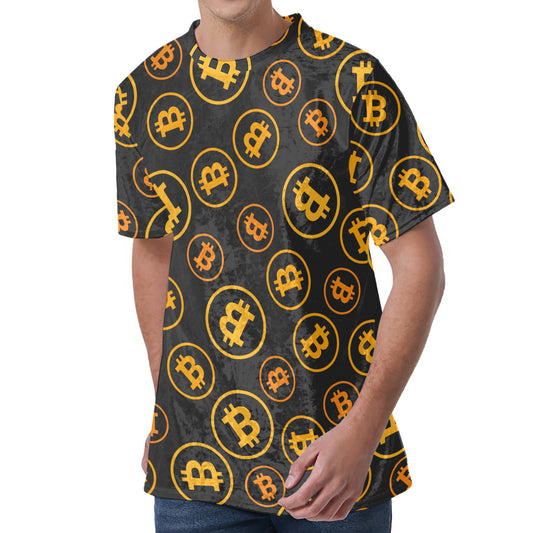 Bitcoin Cryptocurrency Pattern Print Men's Velvet T-Shirt