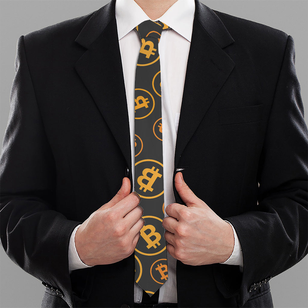 Bitcoin Cryptocurrency Pattern Print Necktie