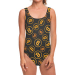 Bitcoin Cryptocurrency Pattern Print One Piece Swimsuit