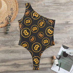 Bitcoin Cryptocurrency Pattern Print One Shoulder Bodysuit