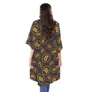 Bitcoin Cryptocurrency Pattern Print Open Front Beach Cover Up