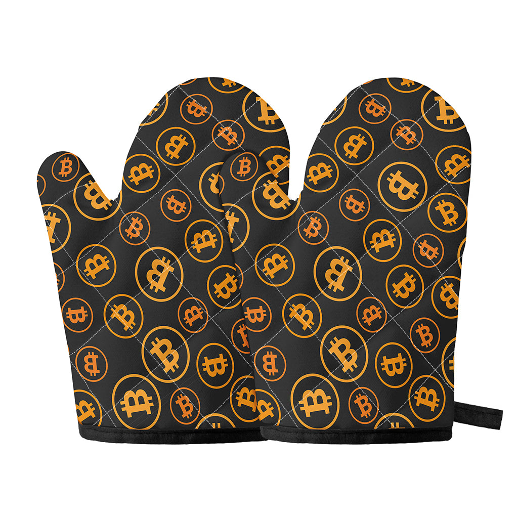 Bitcoin Cryptocurrency Pattern Print Oven Mitts