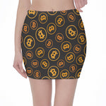 Bitcoin Cryptocurrency Pattern Print Pencil Mini Skirt