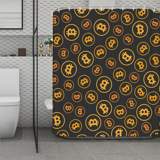 Bitcoin Cryptocurrency Pattern Print Polyester Shower Curtain