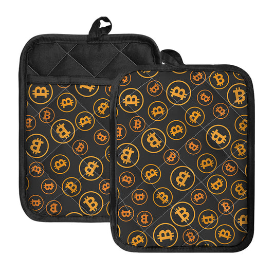 Bitcoin Cryptocurrency Pattern Print Pot Holders With Pocket