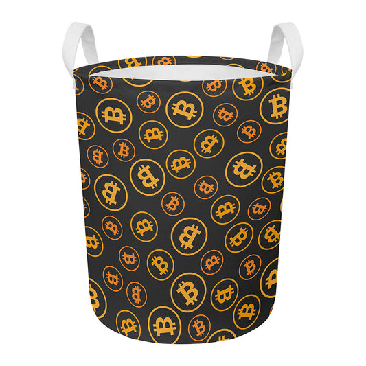 Bitcoin Cryptocurrency Pattern Print Round Laundry Basket