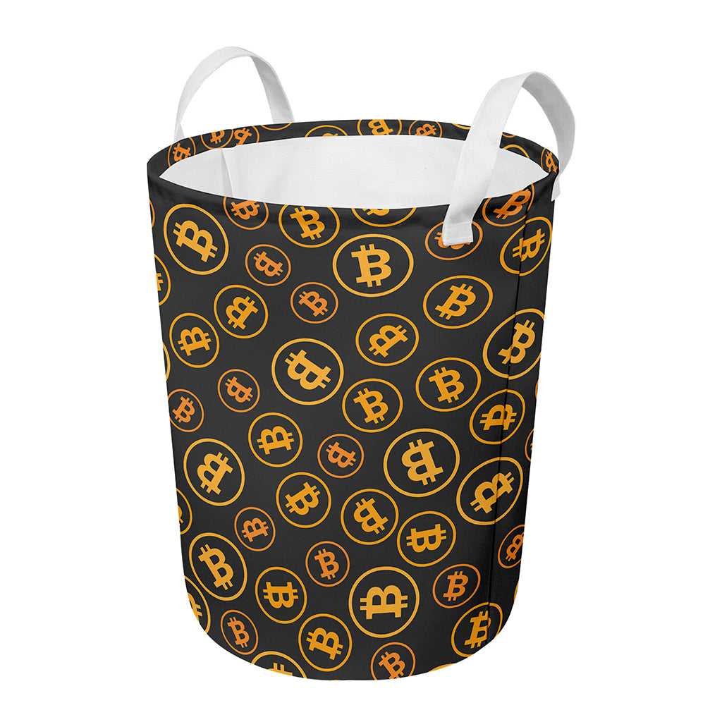 Bitcoin Cryptocurrency Pattern Print Round Laundry Basket