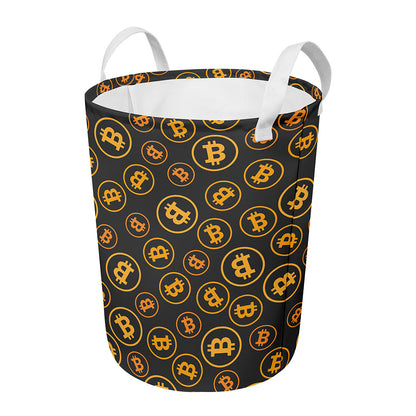 Bitcoin Cryptocurrency Pattern Print Round Laundry Basket