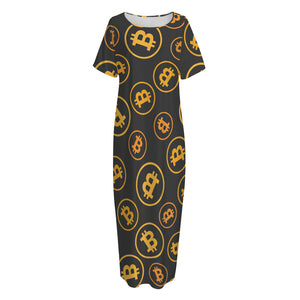 Bitcoin Cryptocurrency Pattern Print Short Sleeve Long Nightdress