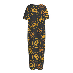 Bitcoin Cryptocurrency Pattern Print Short Sleeve Long Nightdress