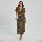 Bitcoin Cryptocurrency Pattern Print Short Sleeve Maxi Dress